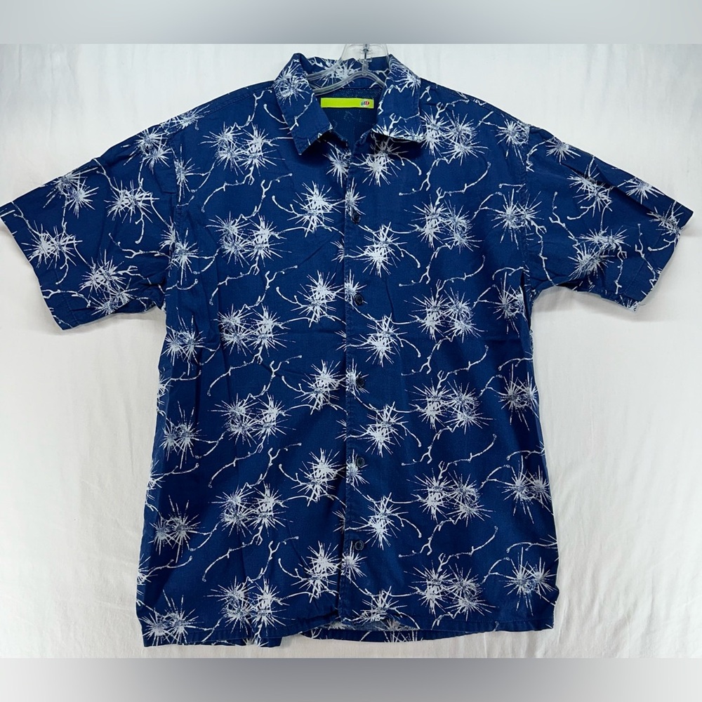 Mountain Dew Button Down Shirt Short Sleeve‎ Blue Lightning Electric Hawaiian M